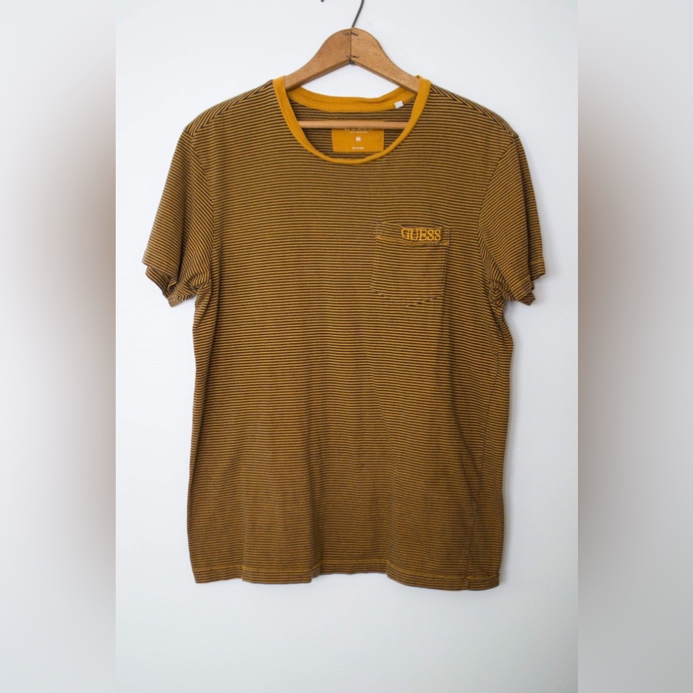 Guess Blue Yellow Striped Pocket Tee